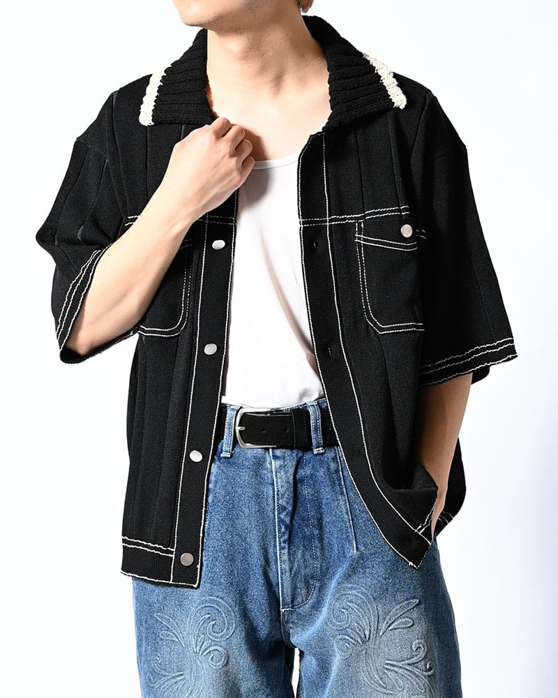 KOOI  CLASSIC RIB KNIT SHIRT -BLACK- BLACK 1