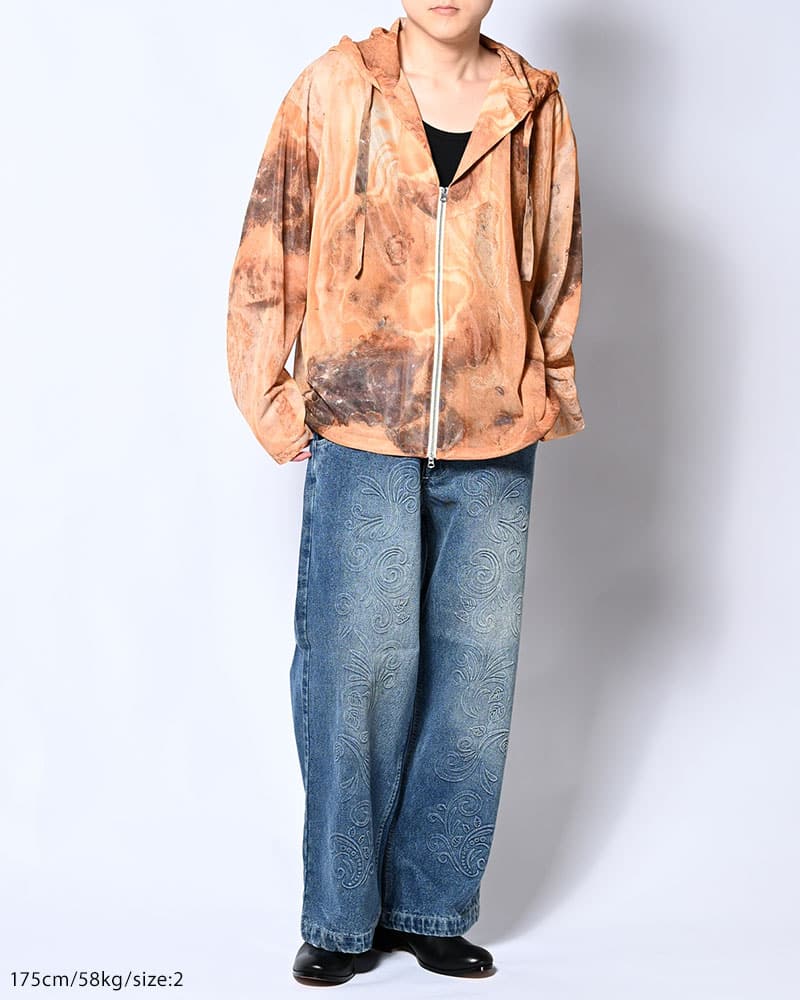 KOOI  NATURE PRINT SHEER ZIP HOODIE -BEIGE- BEIGE 1