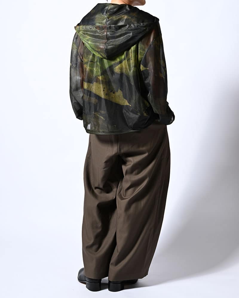 KOOI  NATURE PRINT SHEER ZIP HOODIE -KHAKI- KHAKI 1