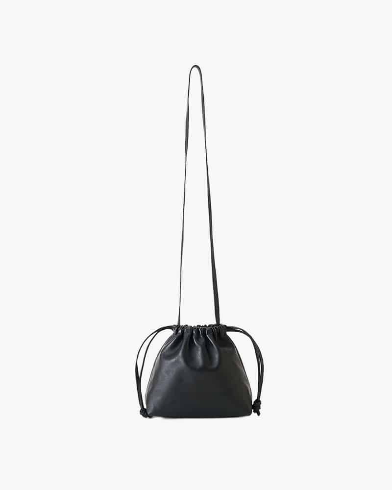 ONE.  LEATHER KINCHAKU SHOULDER BAG -BLACK- BLACK ONE SIZE