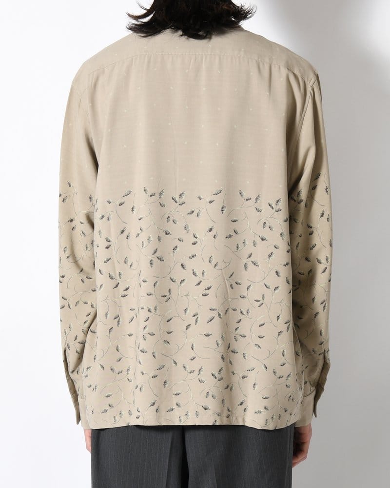 SEVEN BY SEVEN  OPEN COLLAR SHIRTS -Botanical print -GRAY KHAKI- GRAY KHAKI S