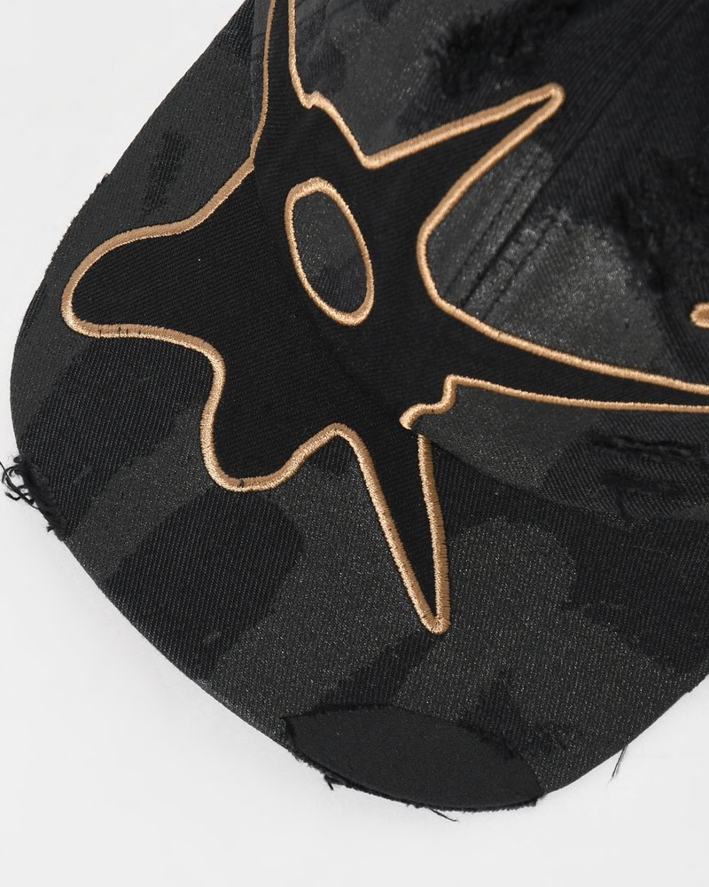 Perks And Mini  DISTRESSED URCHIN TAG BASEBALL CAP -BLACK WASH- BLACK WASH ONE SIZE