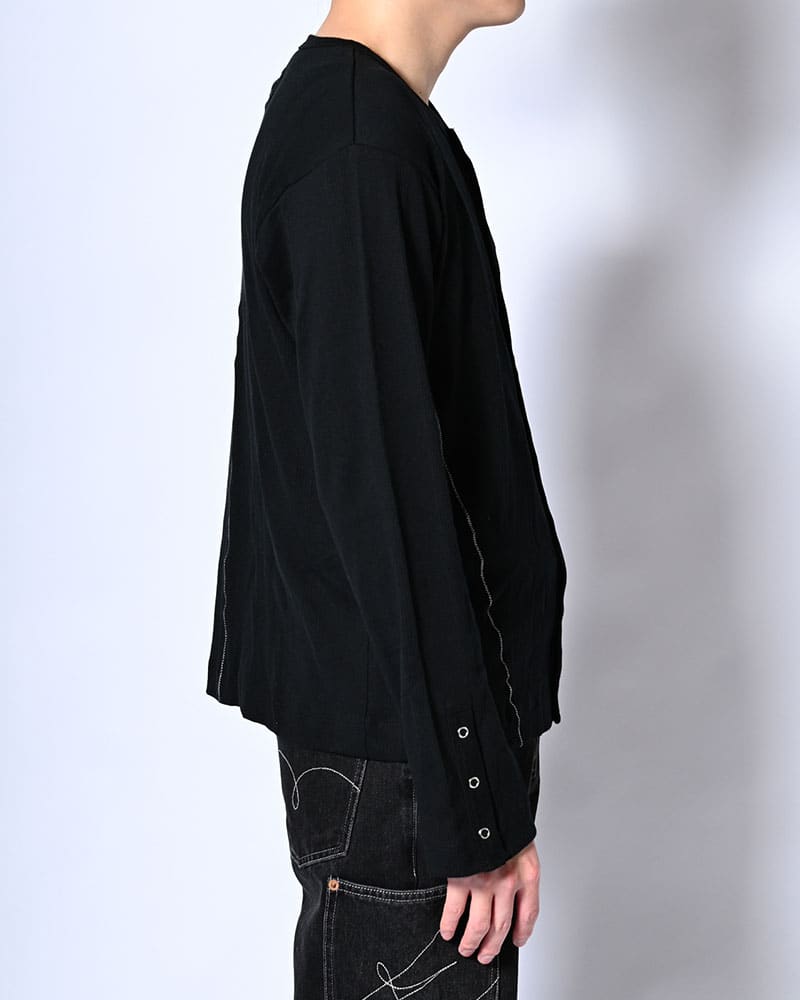 Robert P. Miller×KOOI  STITCH PANEL RIBBED CARDIGAN -BLACK- BLACK 1