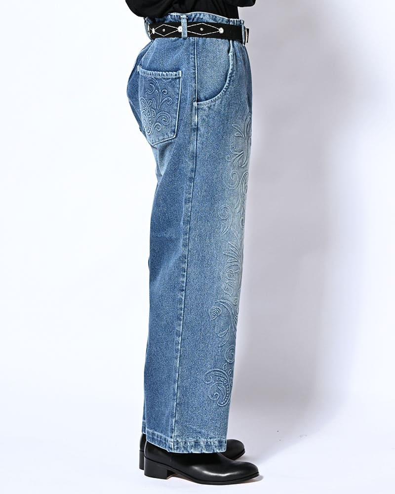KOOI  EMBOSS DENIM PANTS -W.INDIGO- W.INDIGO 1