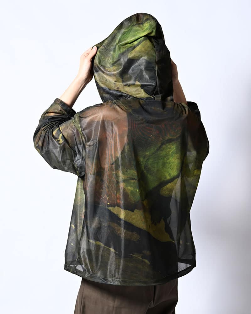 KOOI  NATURE PRINT SHEER ZIP HOODIE -KHAKI- KHAKI 1