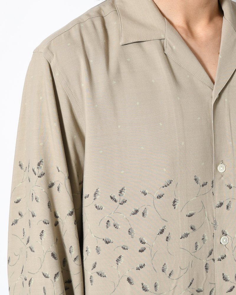 SEVEN BY SEVEN  OPEN COLLAR SHIRTS -Botanical print -GRAY KHAKI- GRAY KHAKI S