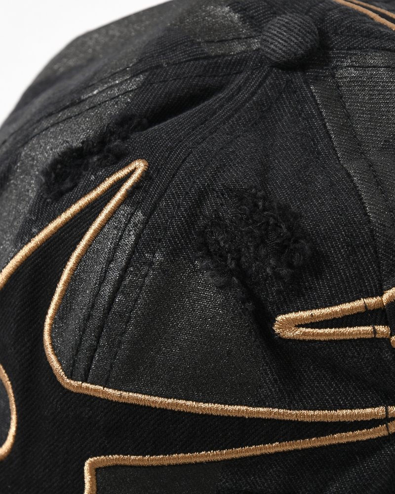 Perks And Mini  DISTRESSED URCHIN TAG BASEBALL CAP -BLACK WASH- BLACK WASH ONE SIZE