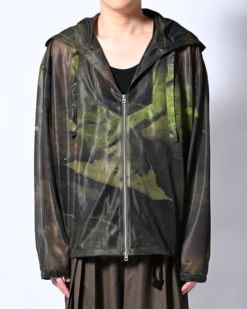 KOOI  NATURE PRINT SHEER ZIP HOODIE -KHAKI- KHAKI 1