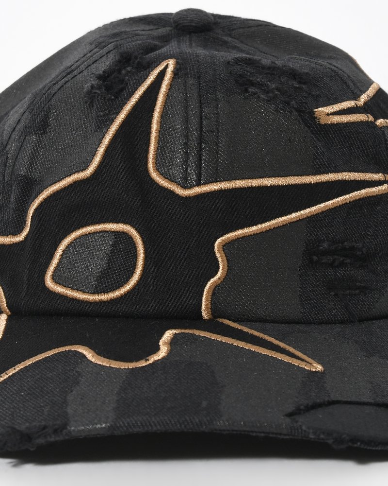 Perks And Mini  DISTRESSED URCHIN TAG BASEBALL CAP -BLACK WASH- BLACK WASH ONE SIZE