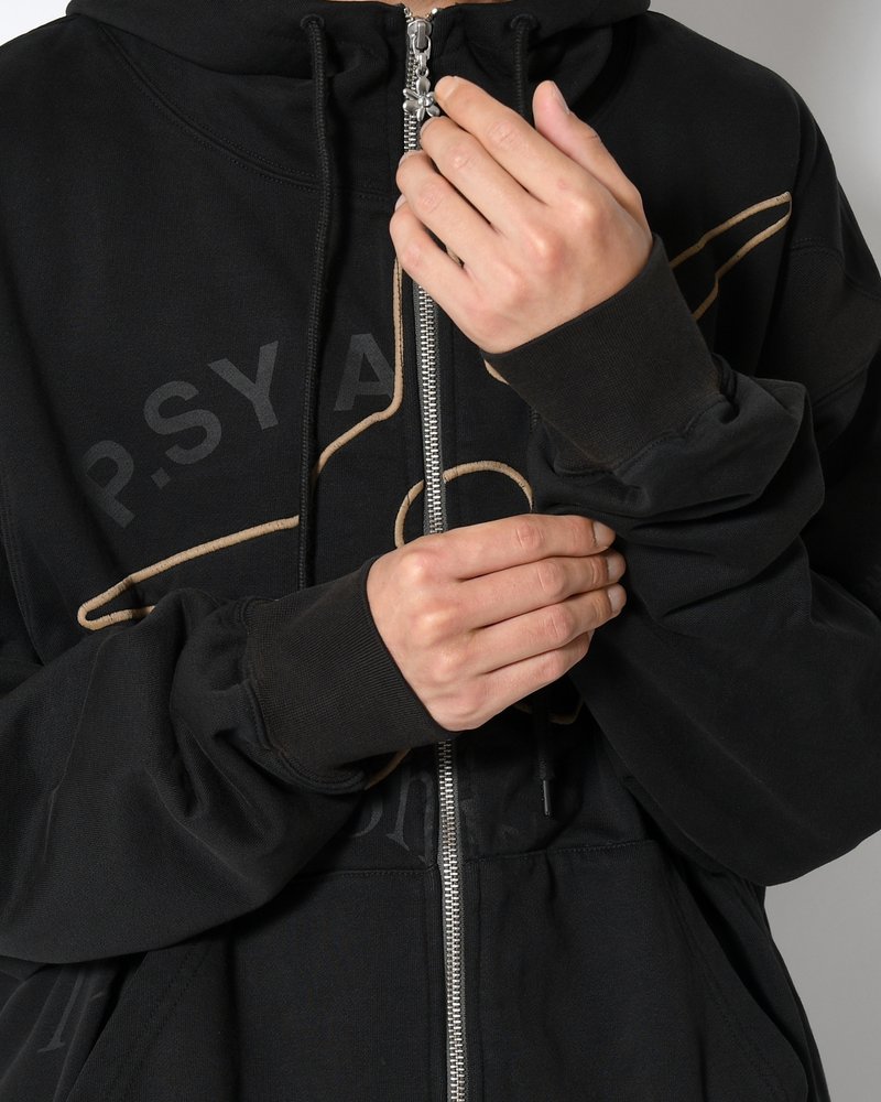 Perks And Mini  SHAPE SHIFT HOODED ZIP THRU SWEAT -BLACK WASH- BLACK WASH M