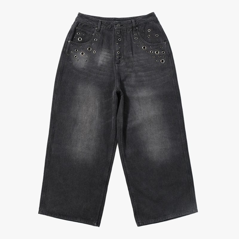ANTIMID  EYELET BAGGY DENIM BLACK S