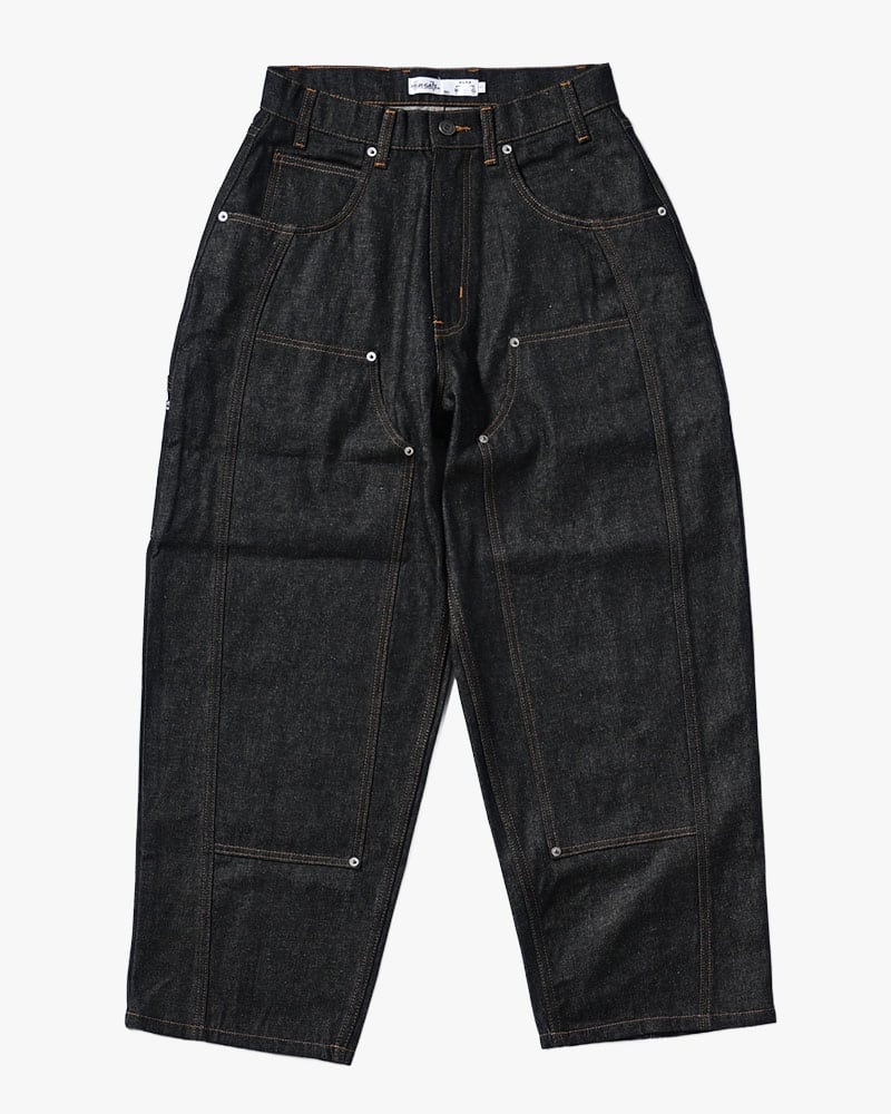 HIGH-GATE  HALF DOUBLE KNEE BAGGY DENIM BLACK 1