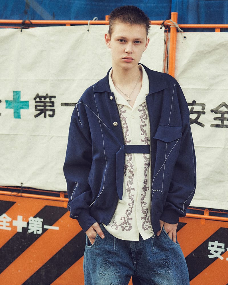 KOOI  STITCH KNIT BLOUSON NAVY 1