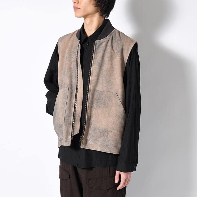 SEVEN BY SEVEN  LEATHER WORK VEST Goat suede Antique finish GRAY S