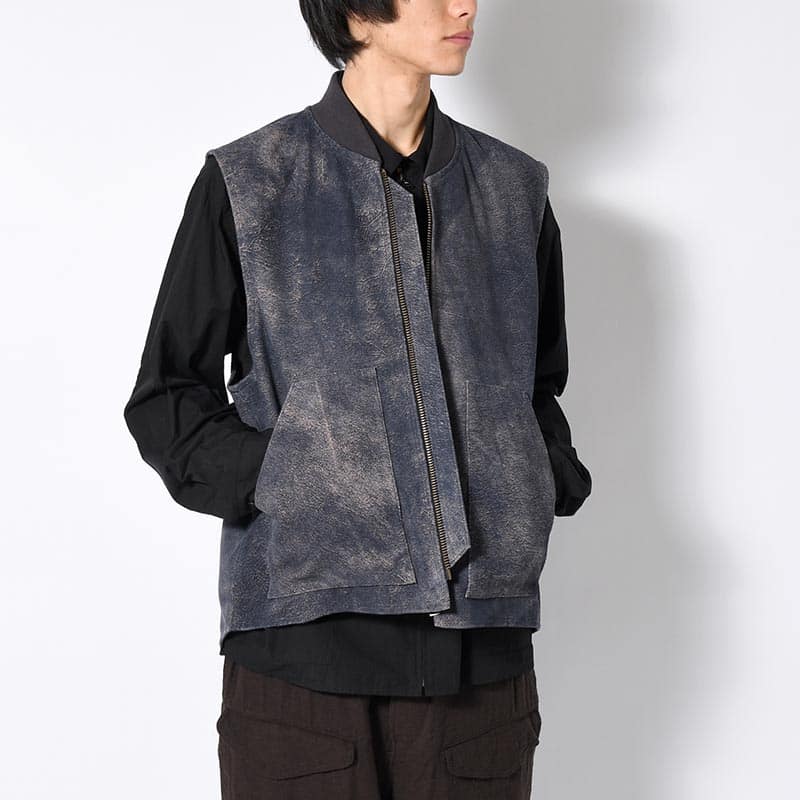 SEVEN BY SEVEN  LEATHER WORK VEST Goat suede Antique finish NAVY S