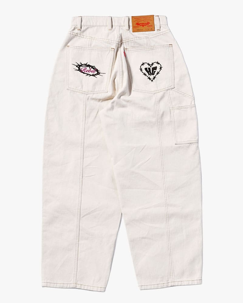 HIGH-GATE  HALF DOUBLE KNEE BAGGY DENIM OFF WHITE 1