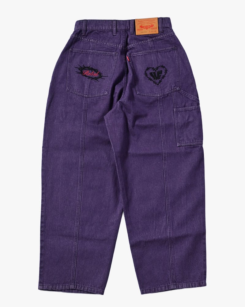 HIGH-GATE  HALF DOUBLE KNEE BAGGY DENIM PURPLE 1