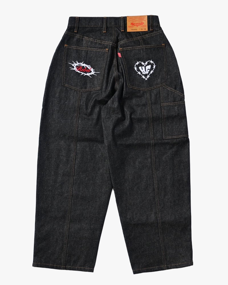 HIGH-GATE  HALF DOUBLE KNEE BAGGY DENIM BLACK 1