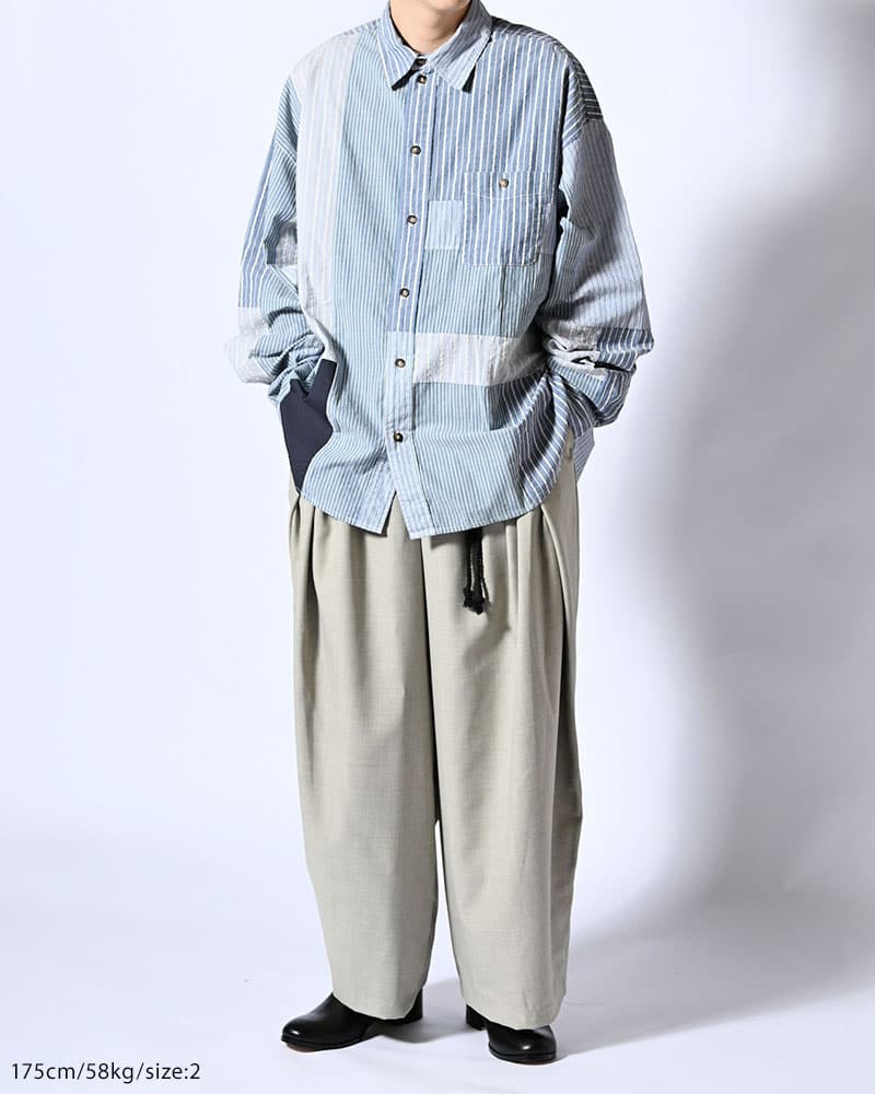 NODZOKU×KOOI  PATCHWORK OVER SHIRT -MULTI STRIPE- MULTI STRIPE FREE