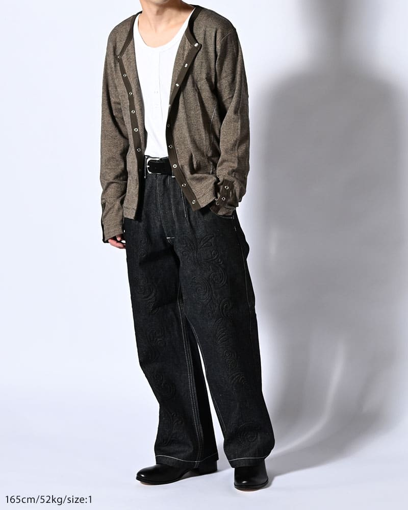 Robert P. Miller×KOOI  STITCH PANEL RIBBED CARDIGAN -BROWN- BROWN 1