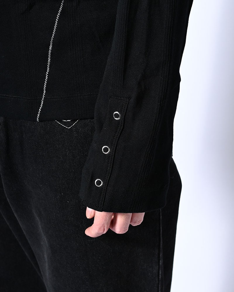 Robert P. Miller×KOOI  STITCH PANEL RIBBED CARDIGAN -BLACK- BLACK 1