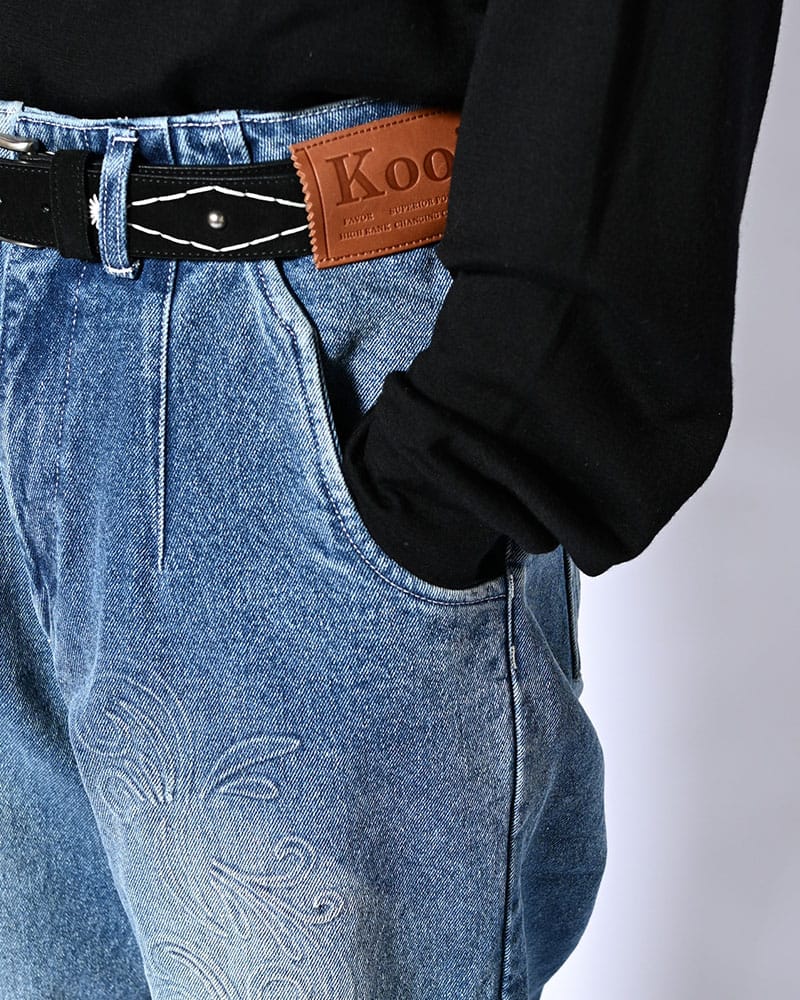 KOOI  EMBOSS DENIM PANTS -W.INDIGO- W.INDIGO 1