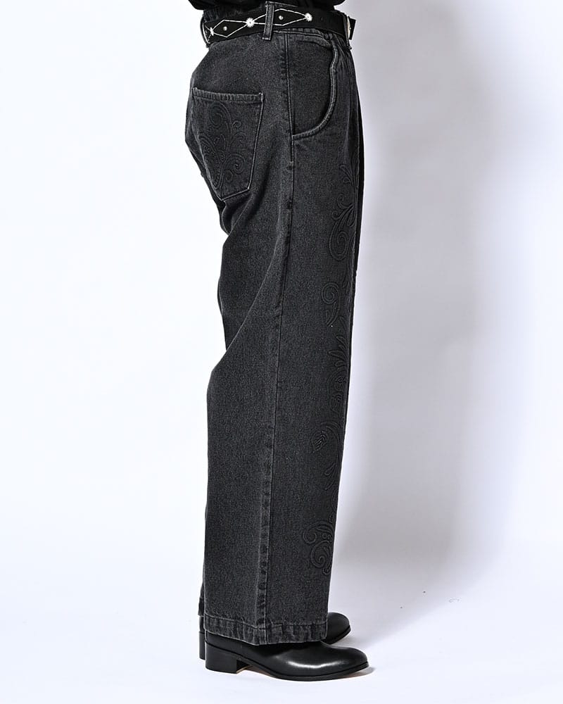 KOOI  EMBOSS DENIM PANTS -BLACK- BLACK 1