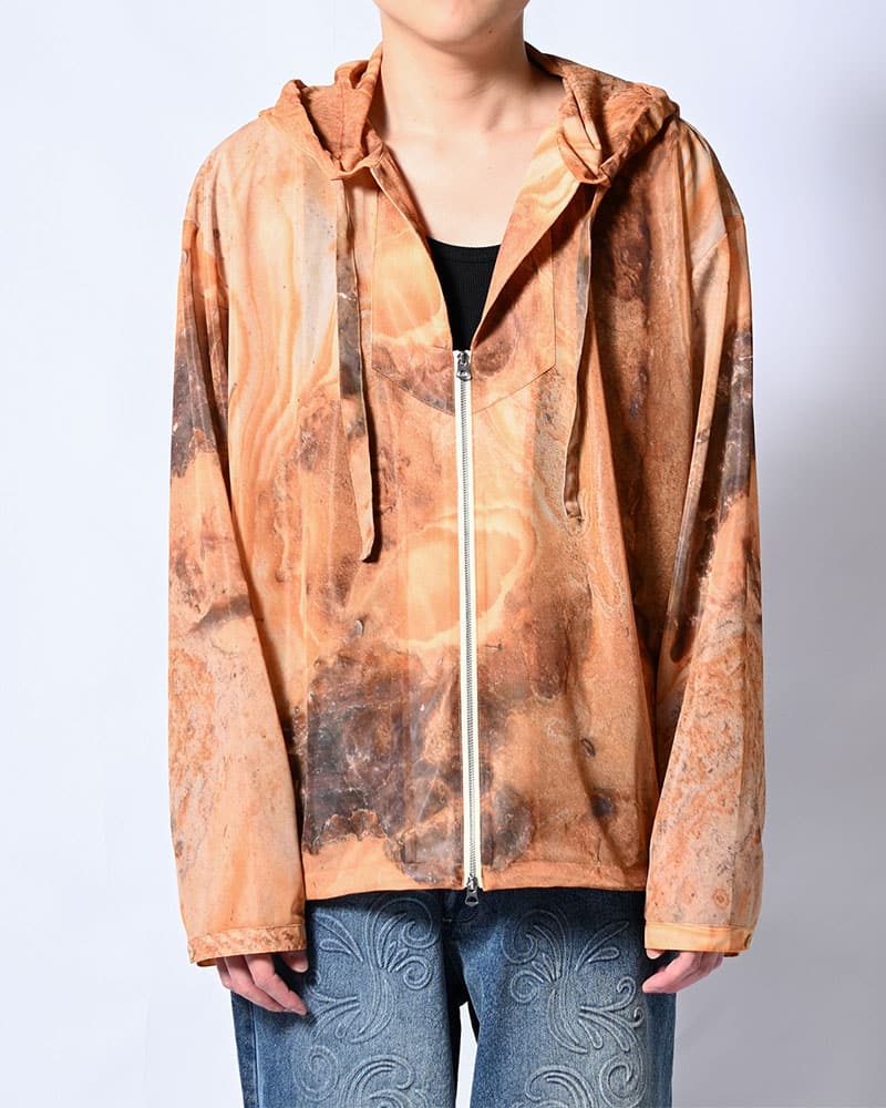 KOOI  NATURE PRINT SHEER ZIP HOODIE -BEIGE- BEIGE 1