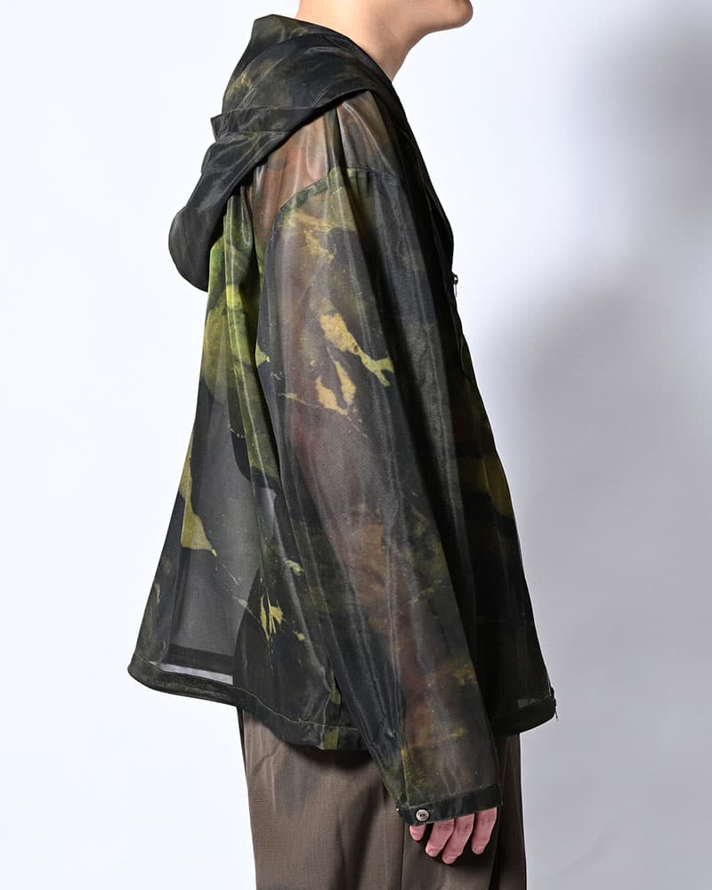 KOOI  NATURE PRINT SHEER ZIP HOODIE -KHAKI- KHAKI 1