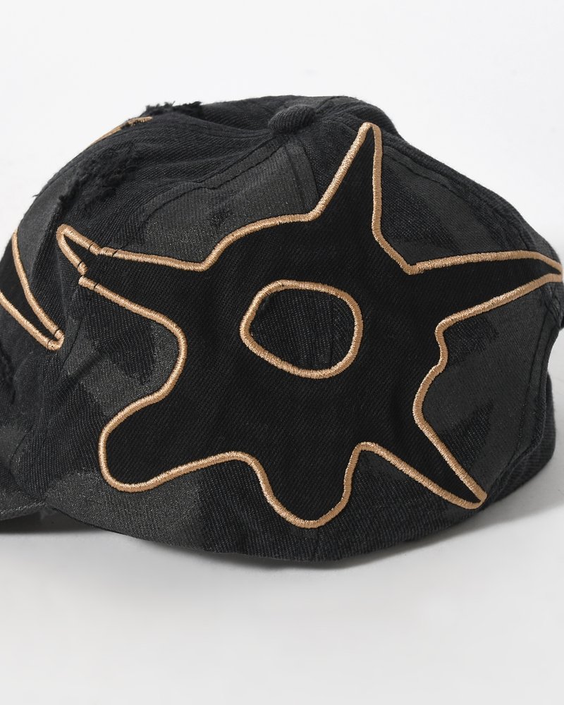 Perks And Mini  DISTRESSED URCHIN TAG BASEBALL CAP -BLACK WASH- BLACK WASH ONE SIZE