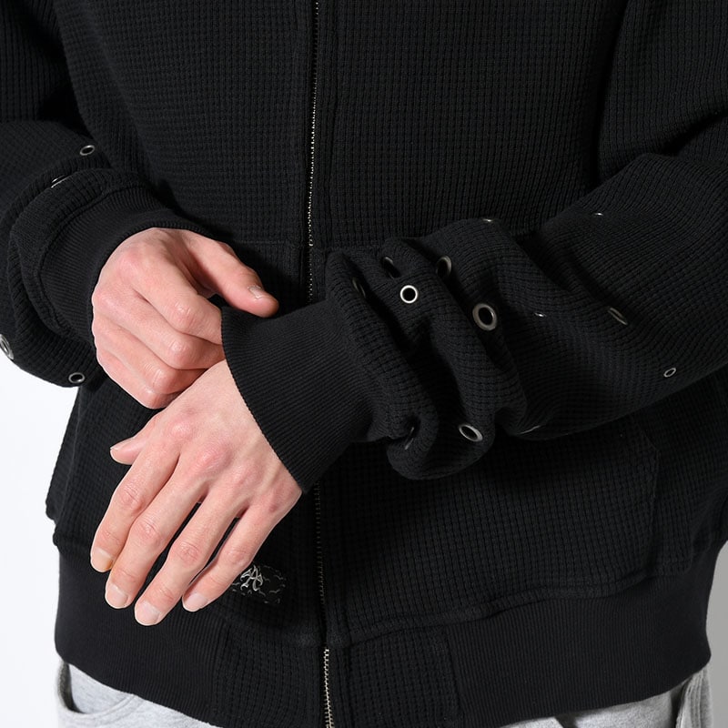 ANTIMID  EYELET THERMAL ZIP HOODIE BLACK S