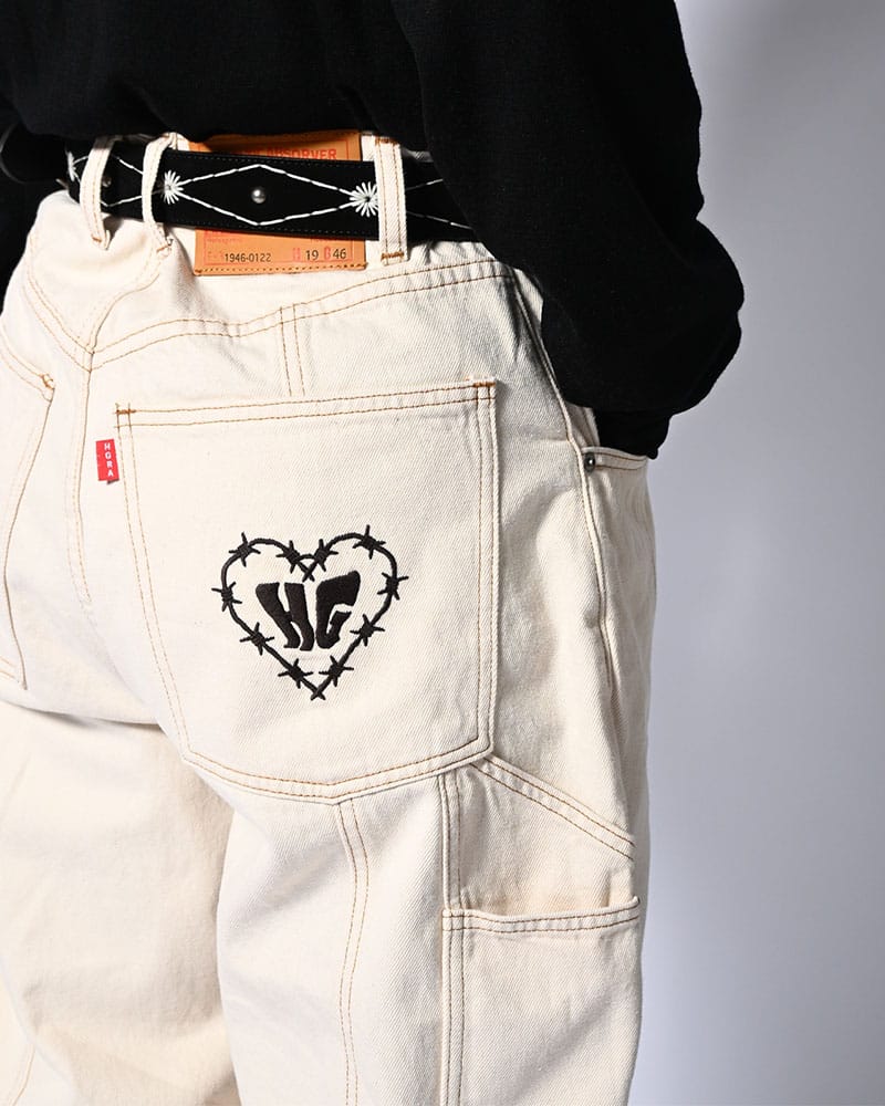 HIGH-GATE  HALF DOUBLE KNEE BAGGY DENIM OFF WHITE 1