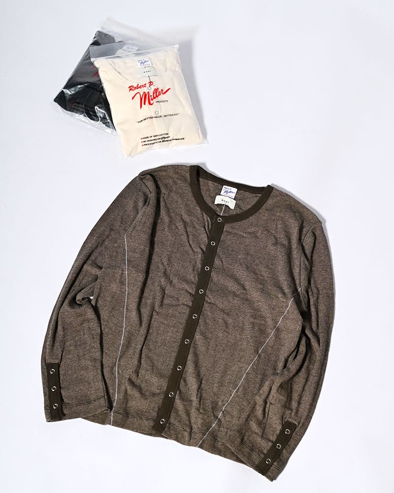 Robert P. Miller×KOOI  STITCH PANEL RIBBED CARDIGAN -BROWN- BROWN 1