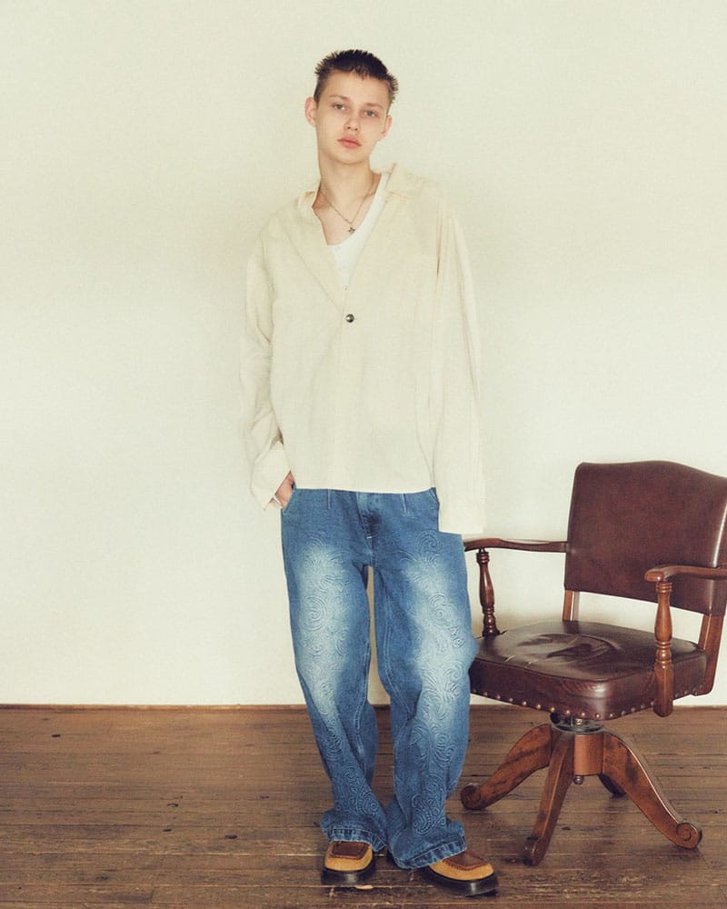 KOOI  EMBOSS DENIM PANTS -W.INDIGO- W.INDIGO 1