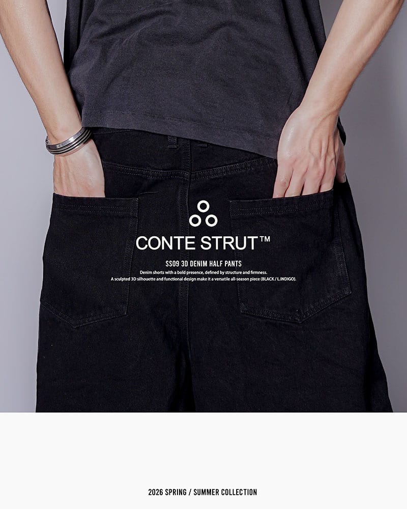 CONTE STRUT  3D DENIM HALF PANTS -BLACK- BLACK M