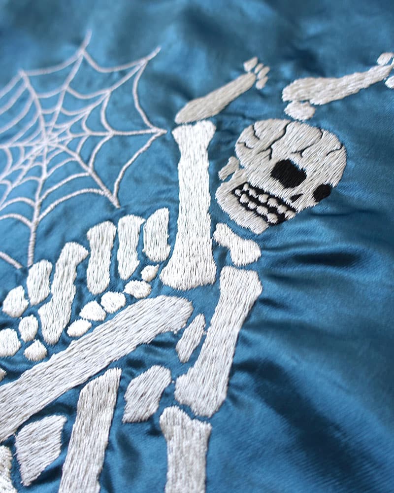 爆限定 PHYNAM ファラオジャケット スカル 刺繍 XLサイズ y2k 希少 A PUZZLING HOME F**KING SKULLS SOUVENIR JACKET -BLUE-(3 BLUE)｜ 印