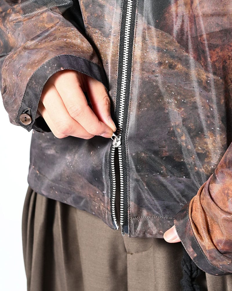 KOOI  NATURE PRINT SHEER ZIP HOODIE -SAND- SAND 1