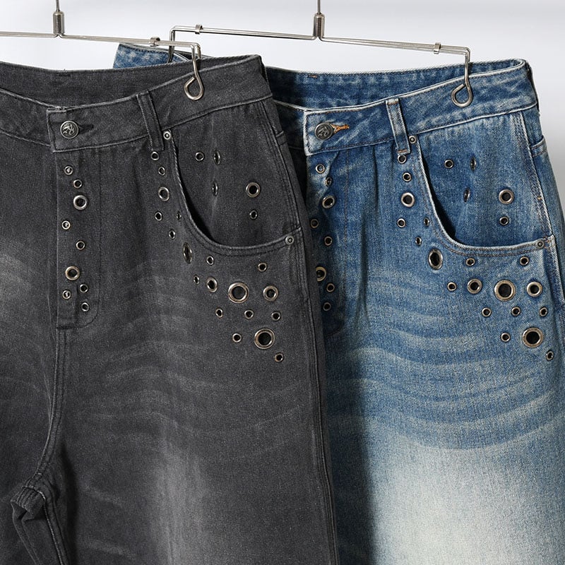 ANTIMID  EYELET BAGGY DENIM BLACK S