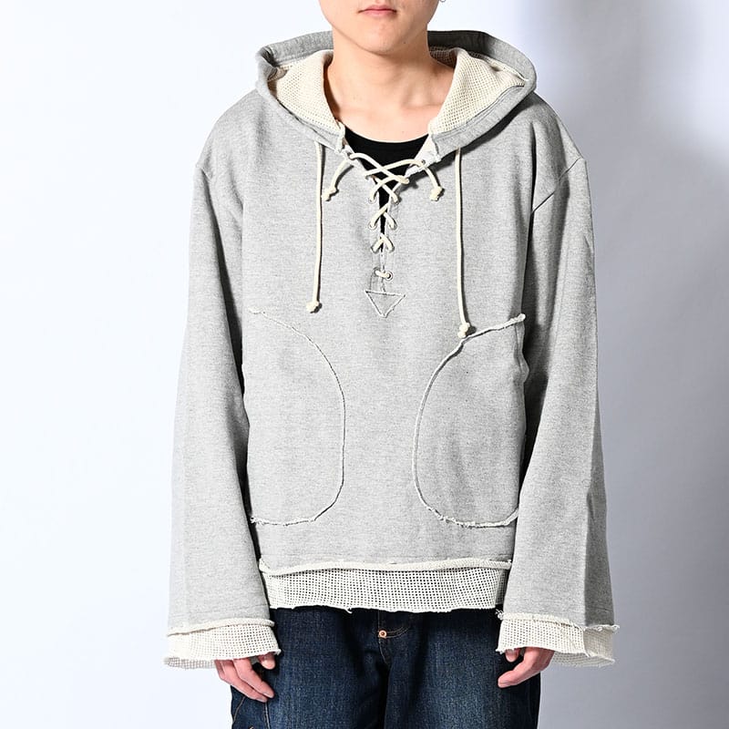 KOOI  MESH LAYER LACE UP HOODIE H.GRAY 1