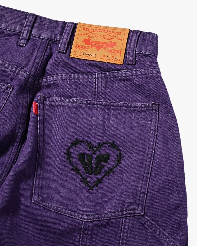 HIGH-GATE  HALF DOUBLE KNEE BAGGY DENIM PURPLE 1