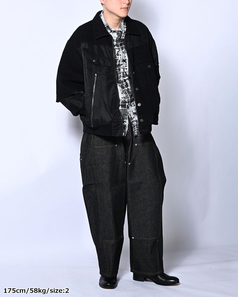 HIGH-GATE  HALF DOUBLE KNEE BAGGY DENIM BLACK 1