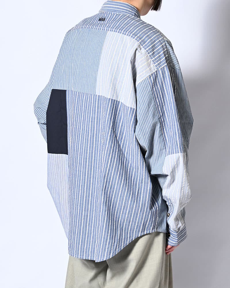 NODZOKU×KOOI  PATCHWORK OVER SHIRT -MULTI STRIPE- MULTI STRIPE FREE