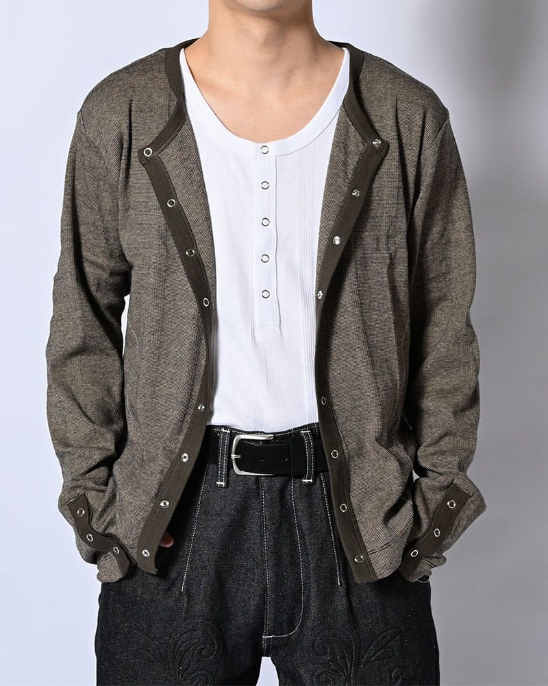 Robert P. Miller×KOOI  STITCH PANEL RIBBED CARDIGAN -BROWN- BROWN 1