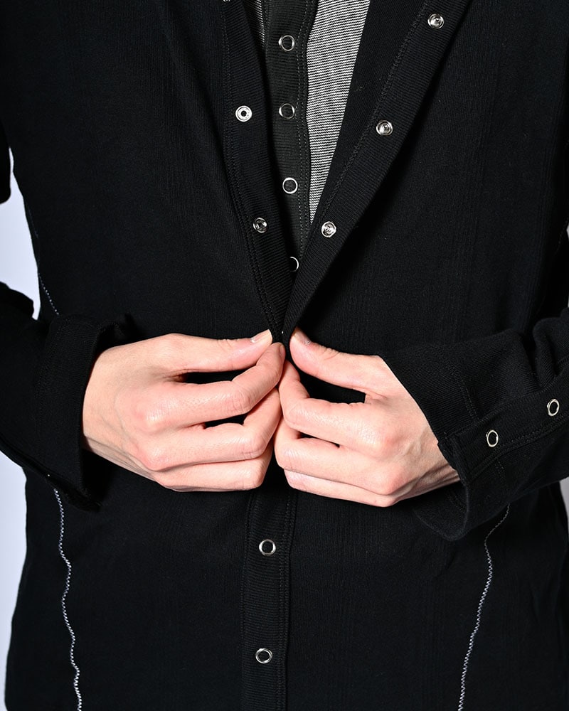 Robert P. Miller×KOOI  STITCH PANEL RIBBED CARDIGAN -BLACK- BLACK 1