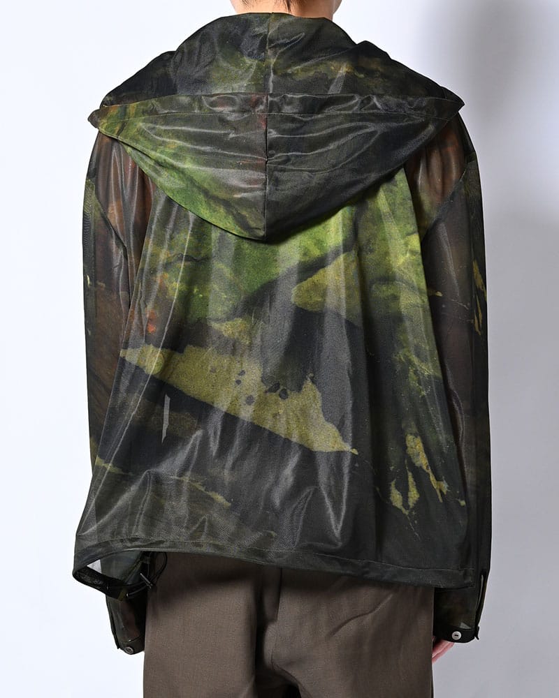 KOOI  NATURE PRINT SHEER ZIP HOODIE -KHAKI- KHAKI 1