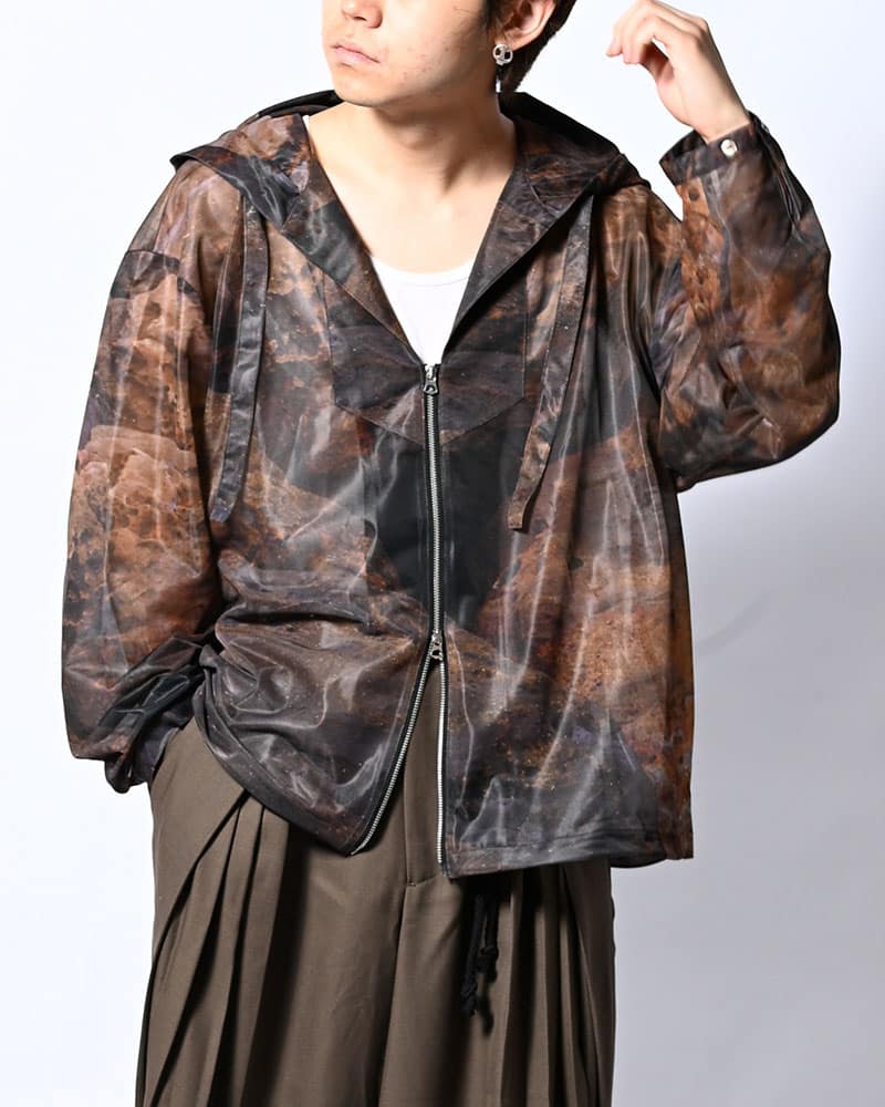 KOOI  NATURE PRINT SHEER ZIP HOODIE -SAND- SAND 1