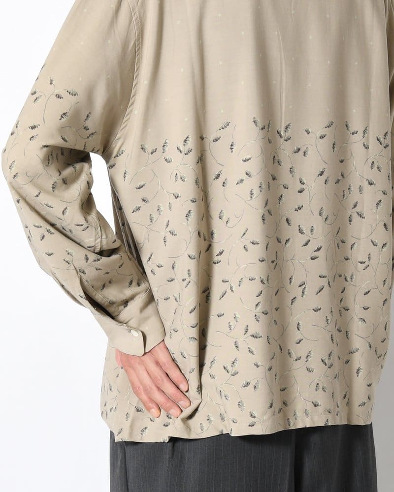 SEVEN BY SEVEN  OPEN COLLAR SHIRTS -Botanical print -GRAY KHAKI- GRAY KHAKI S