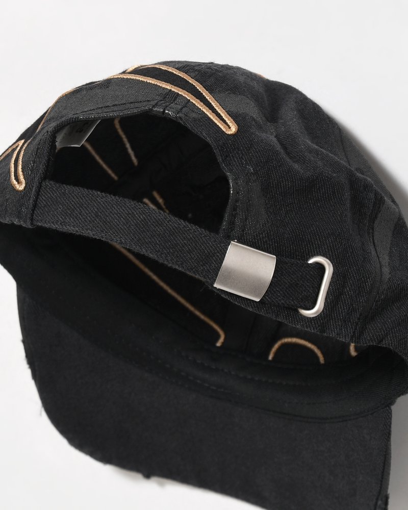 Perks And Mini  DISTRESSED URCHIN TAG BASEBALL CAP -BLACK WASH- BLACK WASH ONE SIZE