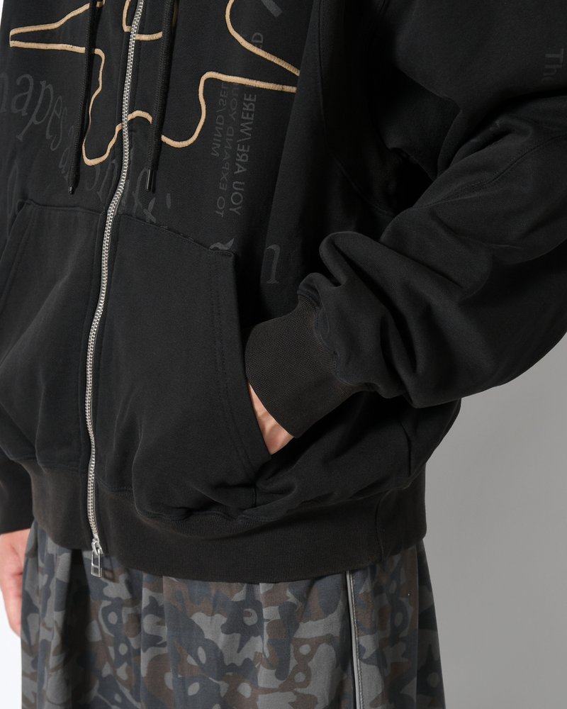 Perks And Mini  SHAPE SHIFT HOODED ZIP THRU SWEAT -BLACK WASH- BLACK WASH M