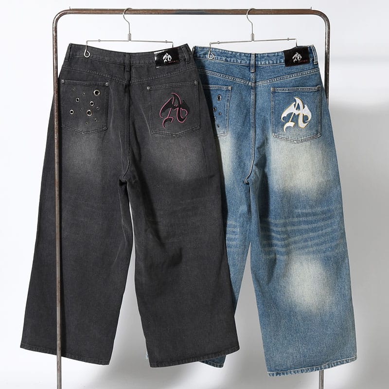 ANTIMID  EYELET BAGGY DENIM BLACK S